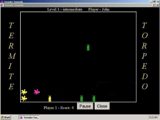 Animation of how a row of three green torpedo's turn into three green blobs.